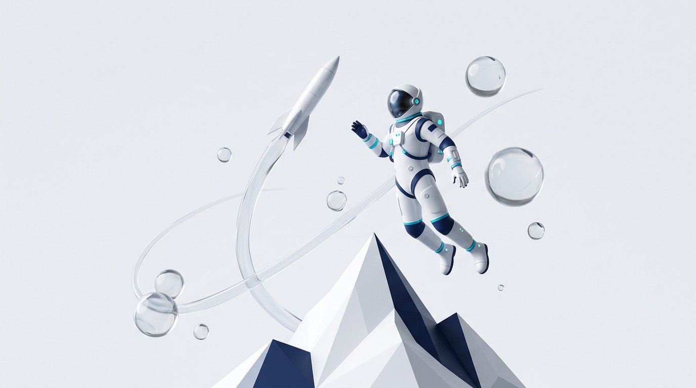XIMA Incubadora y Aceleradora de Negocios en México: Astronauta escalando la cima junto a cohete comercial